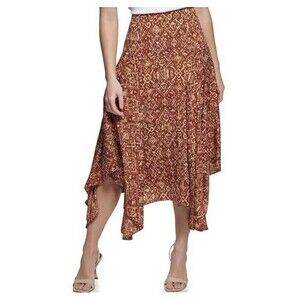 Calvin Klein Midi Skirt Sz 18W Orange Brown Asymmetrical Handkerchief Hem Lined